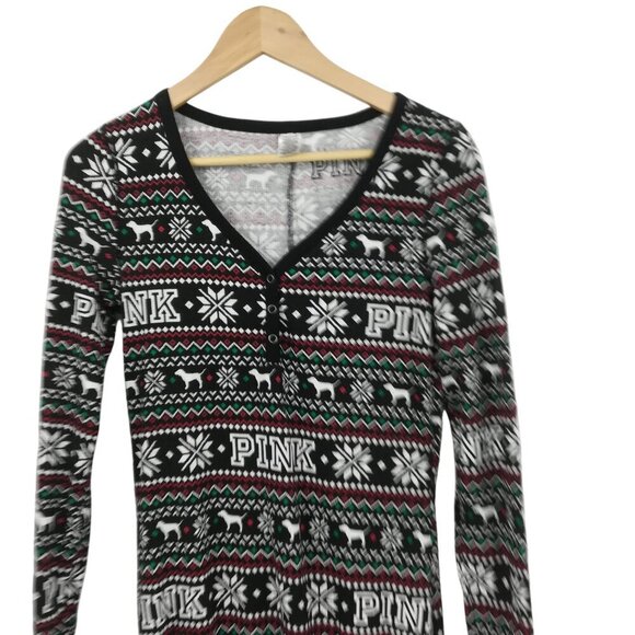 Victoria Secret PINK Thermal Union Suit Pajamas Size M Snowflake Waffle Knit - Picture 6 of 14